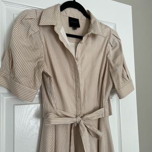 Tan and white striped midi dress